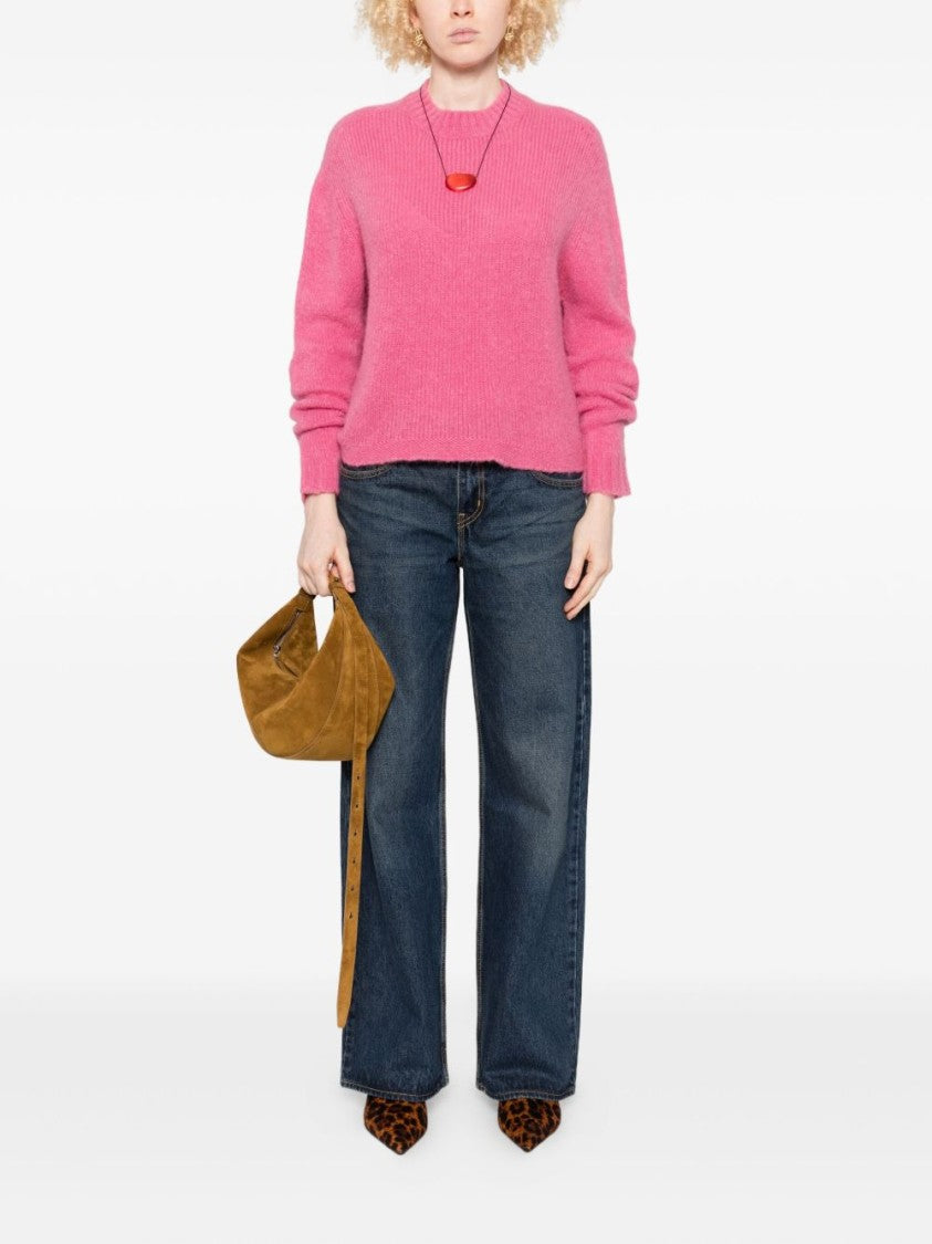 Twin-Set Pink Ribbed Knit Sweater With Cropped Hem