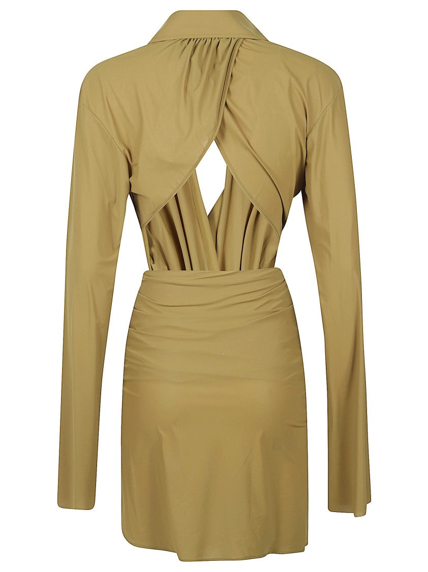 Amazuin Khaki Green Mini Dress With Wrap Front
