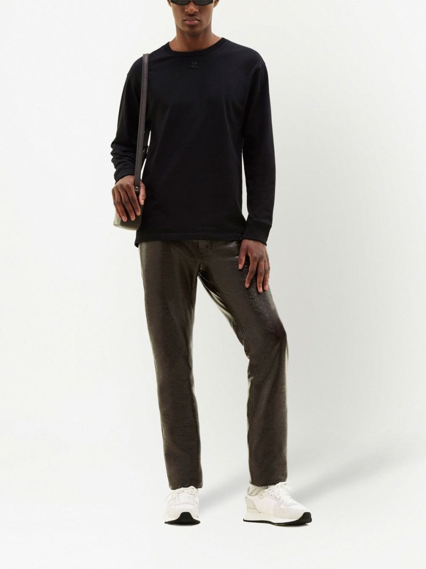 Courrèges Straight-Leg Chocolate Brown Faux-Leather Trousers