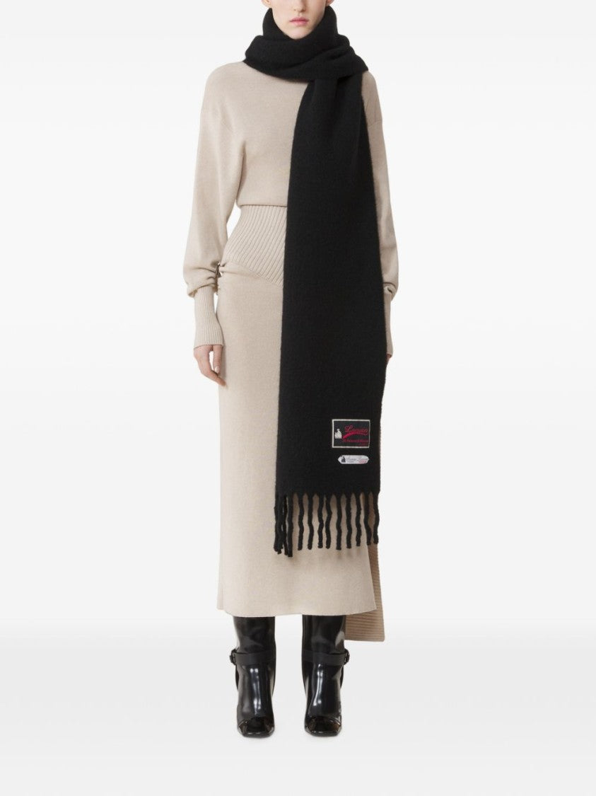 Lanvin Black Subtle Fringed Silk Nylon Scarf