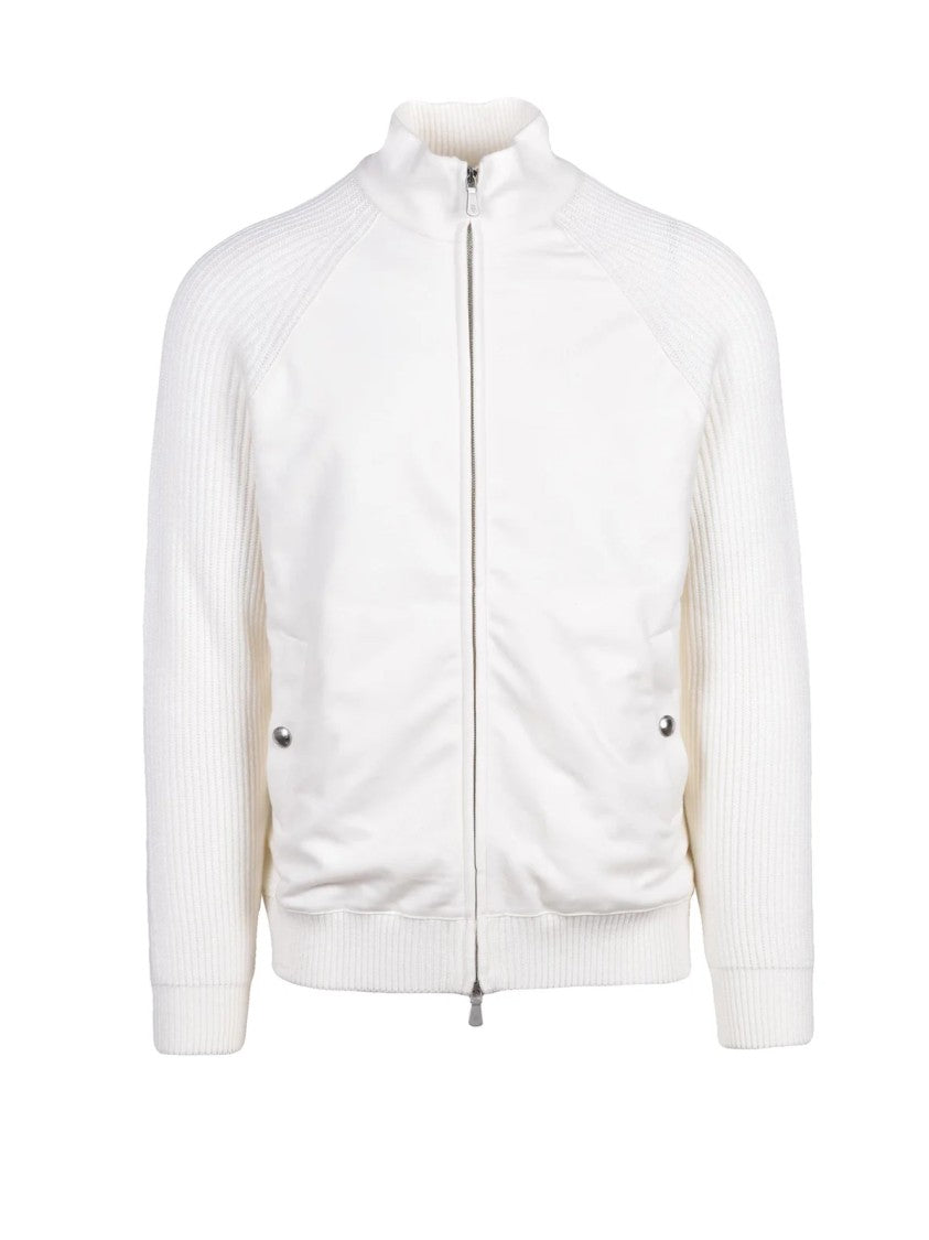 Eleventy Wool Blend Jacket With Knit Interior And Zip Closure