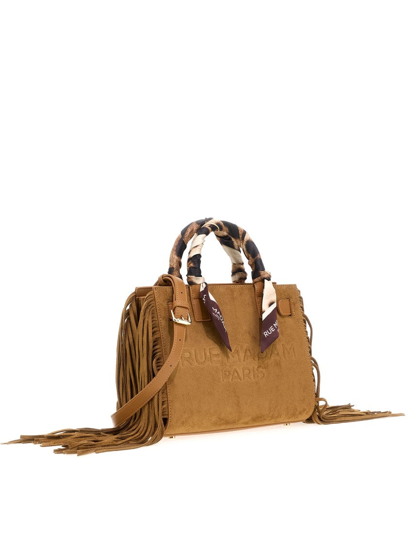 Rue Madam Paris Mini Suede Tote Bag With Fringes And Scarf Detail