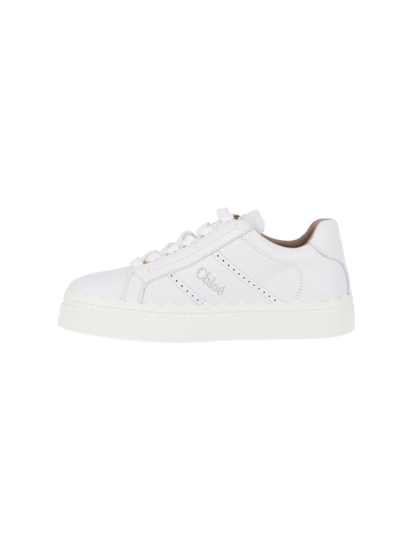 Chloé Minimalist White Calf Leather Sneakers With Tonal Logo