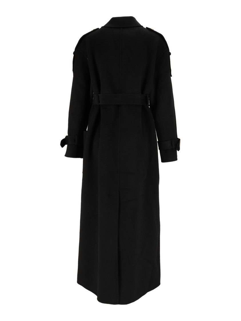 Elisabetta Franchi Double-Breasted Belted Gold Hardware Wool Trench Coat