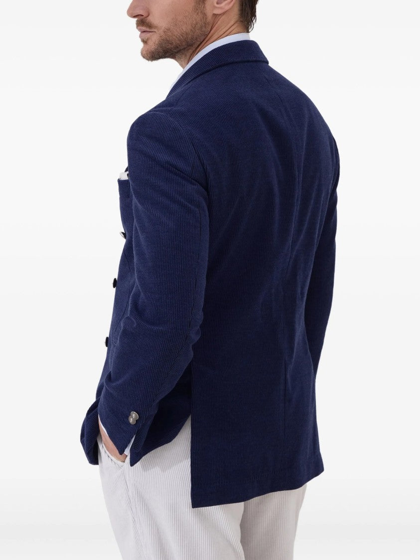 Brunello Cucinelli Double-Breasted Navy Blue Corduroy Blazer