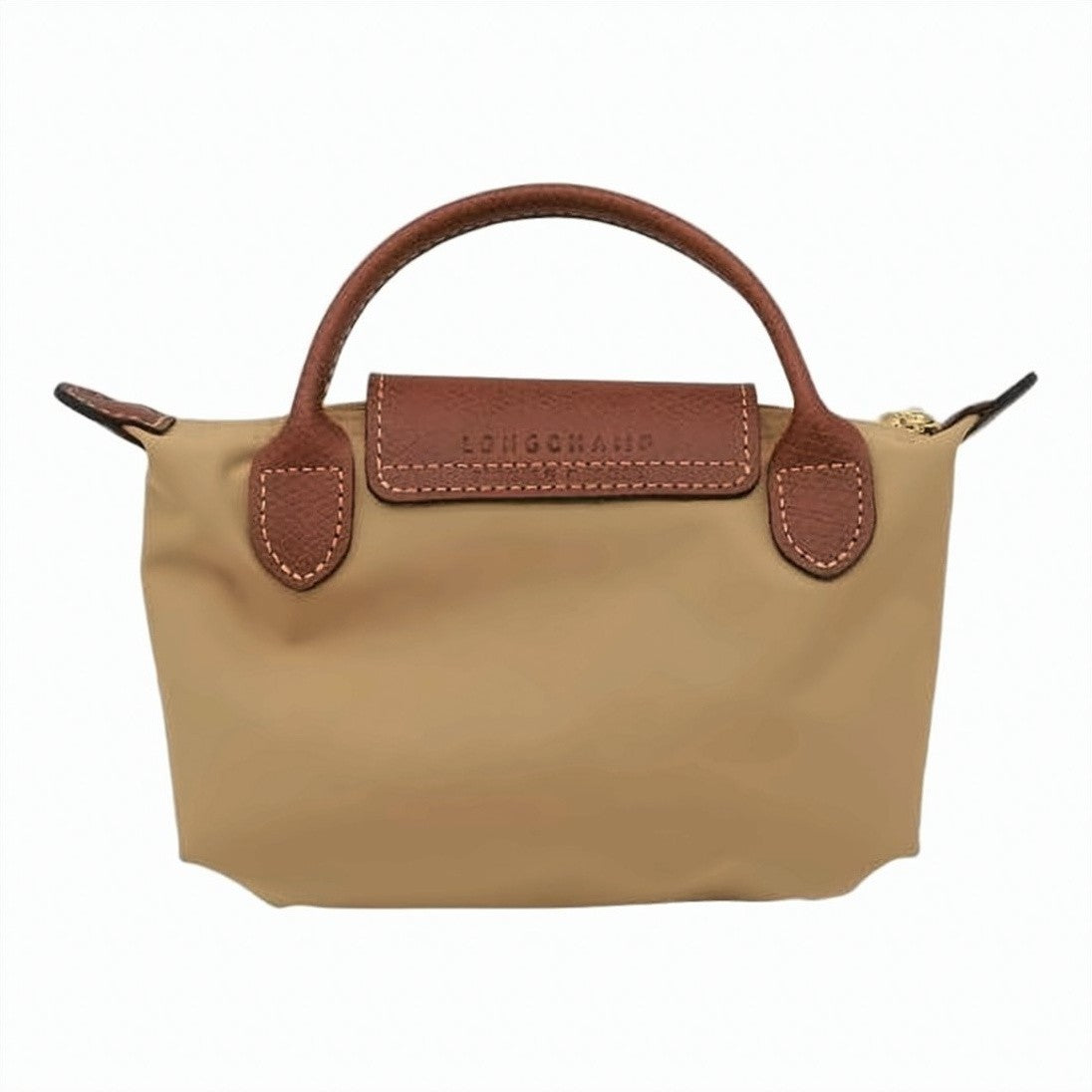 Longchamp Compact Beige Tote Bag With Brown Calf Leather