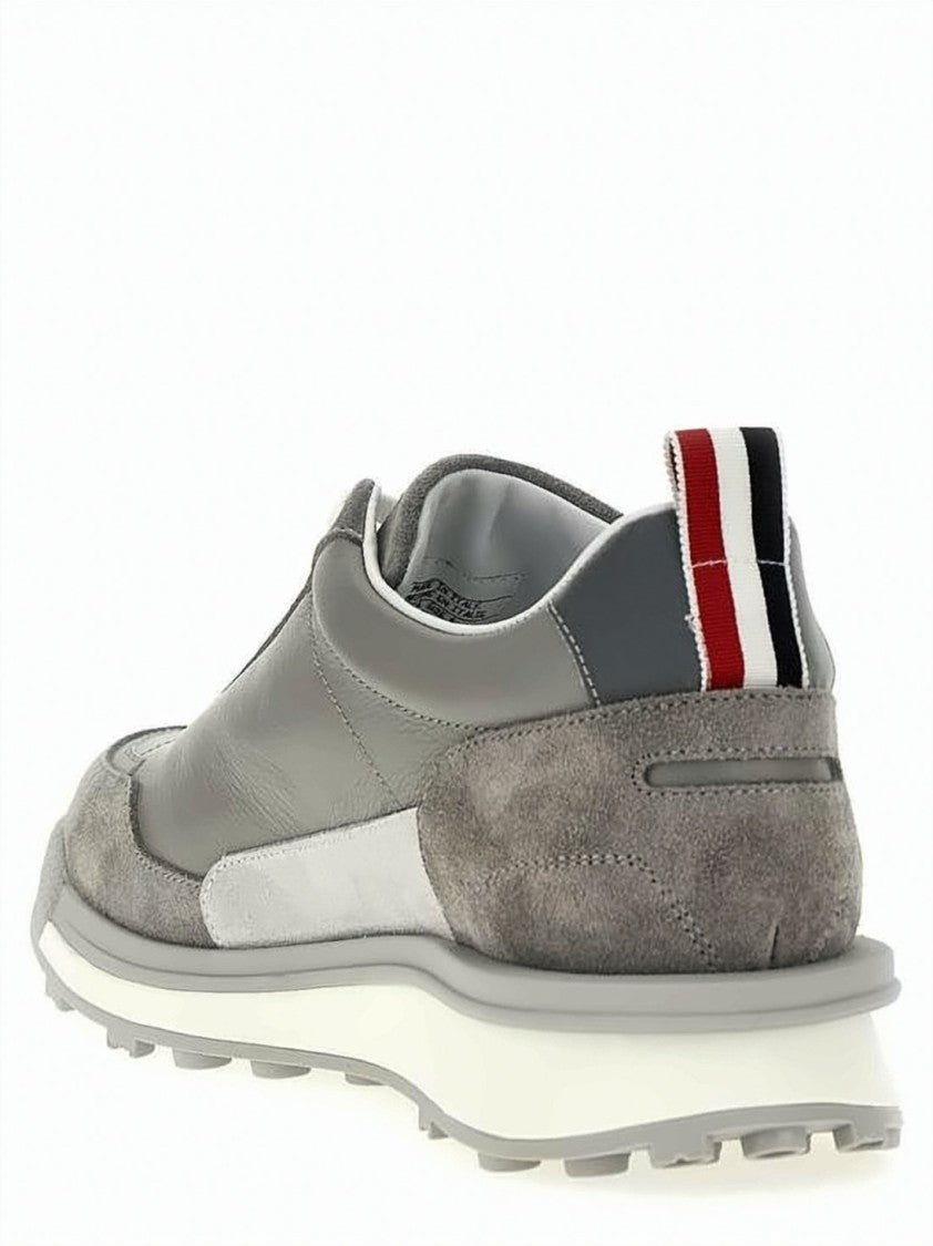 Thom Browne Calf Leather And Suede Panel Sneakers With Textured Sole