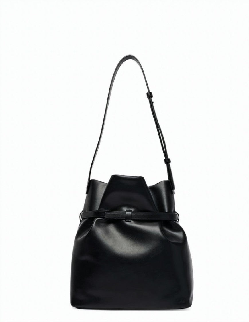 Emporio Armani Black Smooth Finish Buckle Shoulder Bag