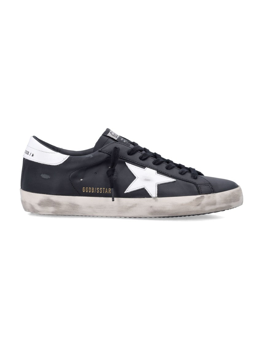 Golden Goose Super-Star Black Leather Sneakers With White Star Accent