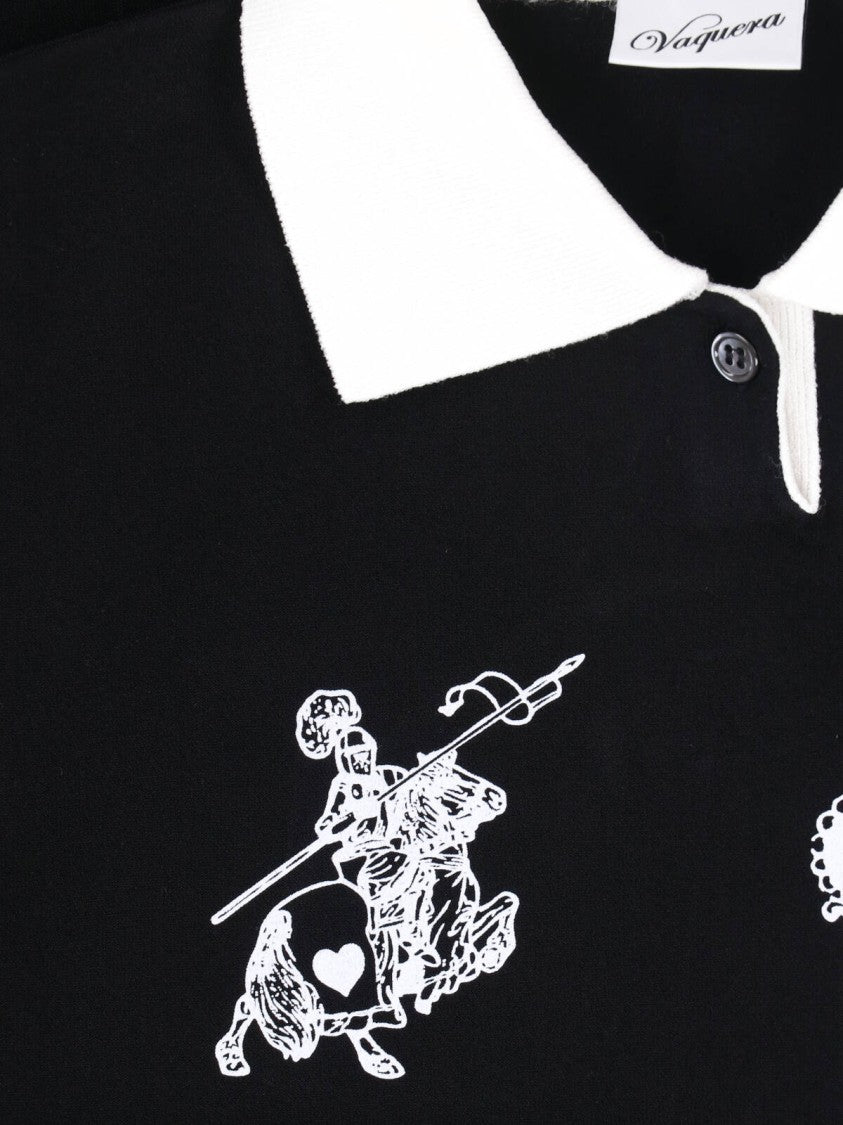 Vaquera Black Graphic Print Cropped Polo