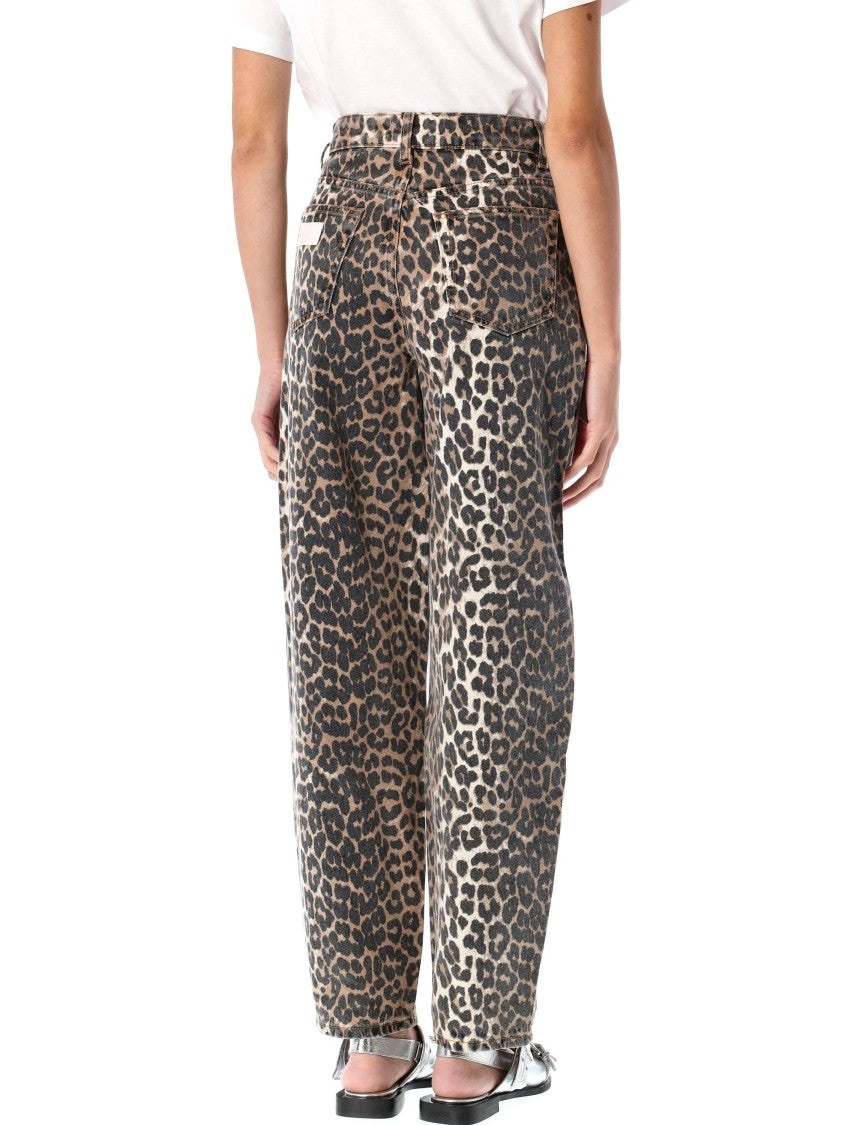 Ganni High-Waisted Relaxed-Fit Leopard Print Denim