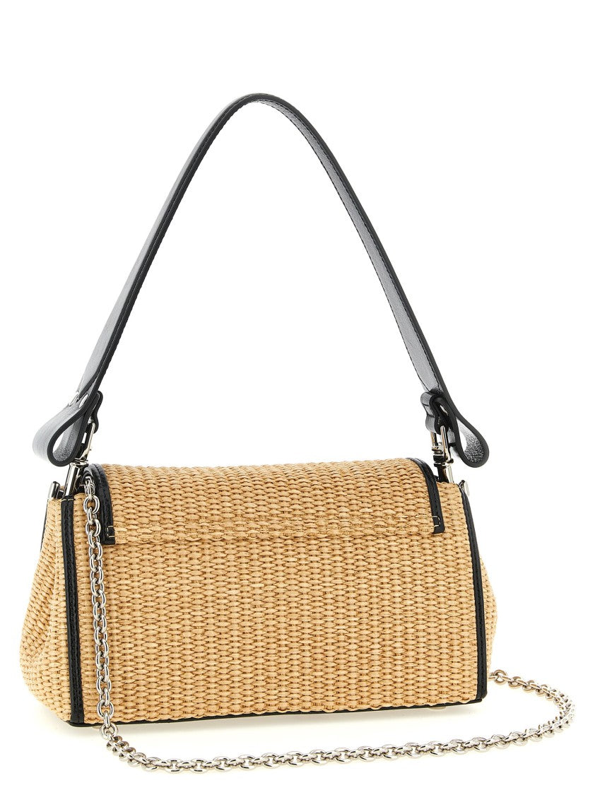 Vivienne Westwood Medium Woven Raffia Shoulder Bag With Leather Accents And Distinctive Logo Patch