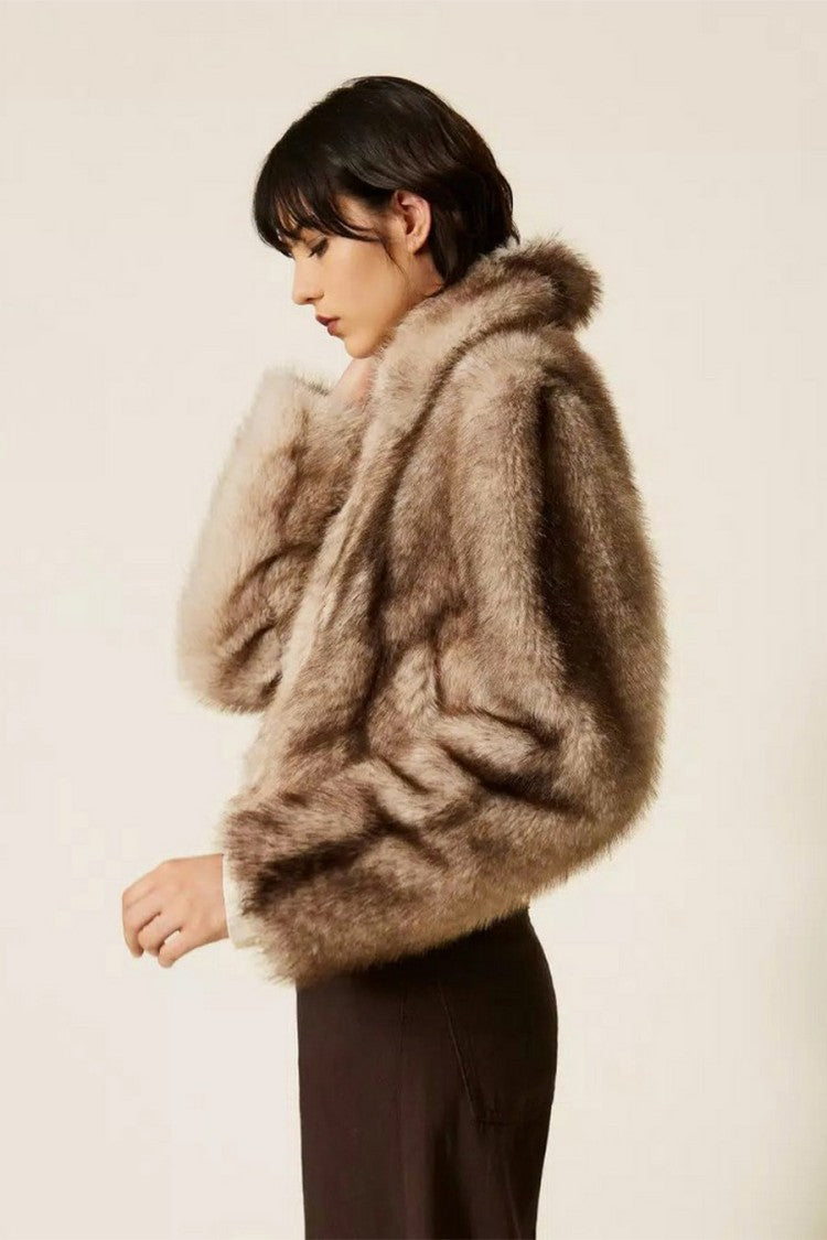 Twin-Set Brown Wide Notch Collar Faux-Fur Polyester Jacket