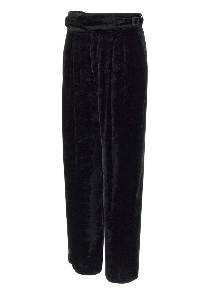 Emporio Armani High-Waisted Black Silk Blend Chenille Trousers
