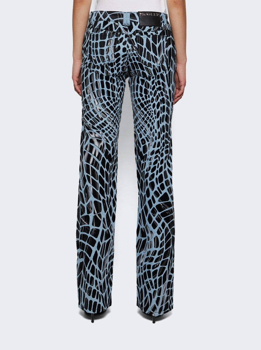 Mugler Velvet Print Straight Leg Jeans