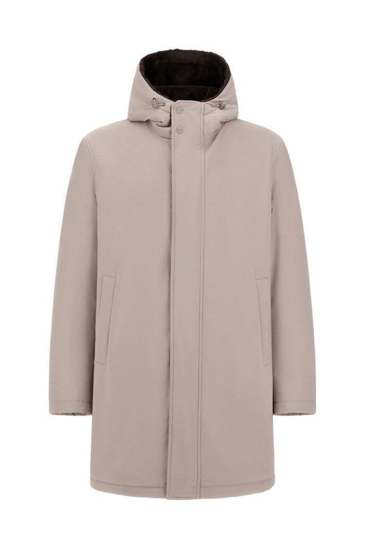Herno Grey Polyester Hooded Parka Coat