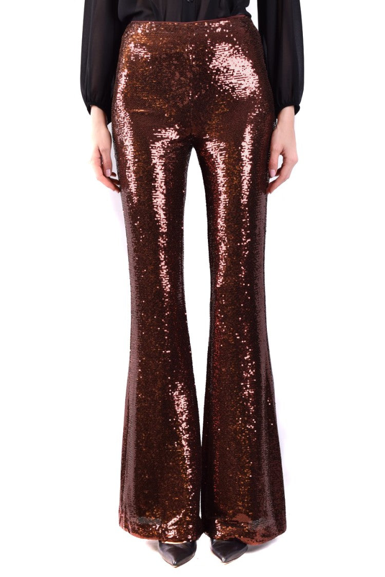 L'agence Flared Brown High-Waisted Sequined Trousers