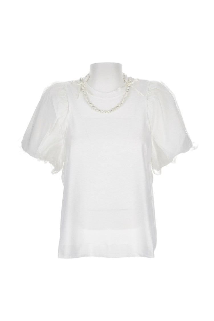 Simone Rocha Puff Sleeve T-Shirt With Embroidered Tulle Detail