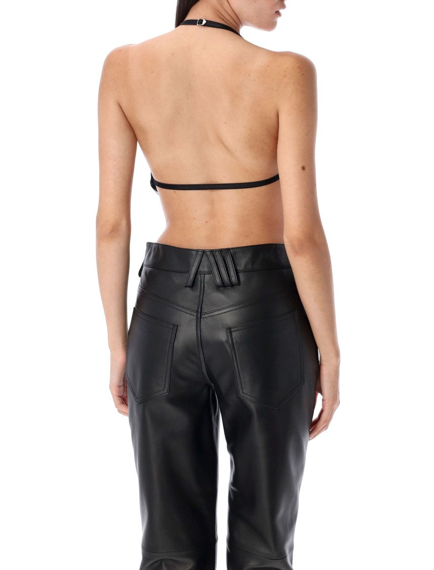 The Attico Cropped Black Halter Top