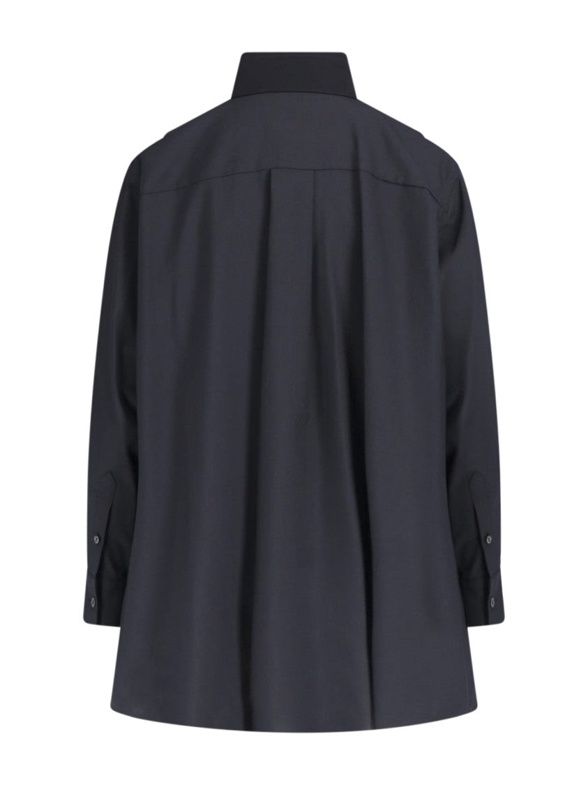 Sacai Maxi Shirt In Black Crêpe Satin With Concealed Closure