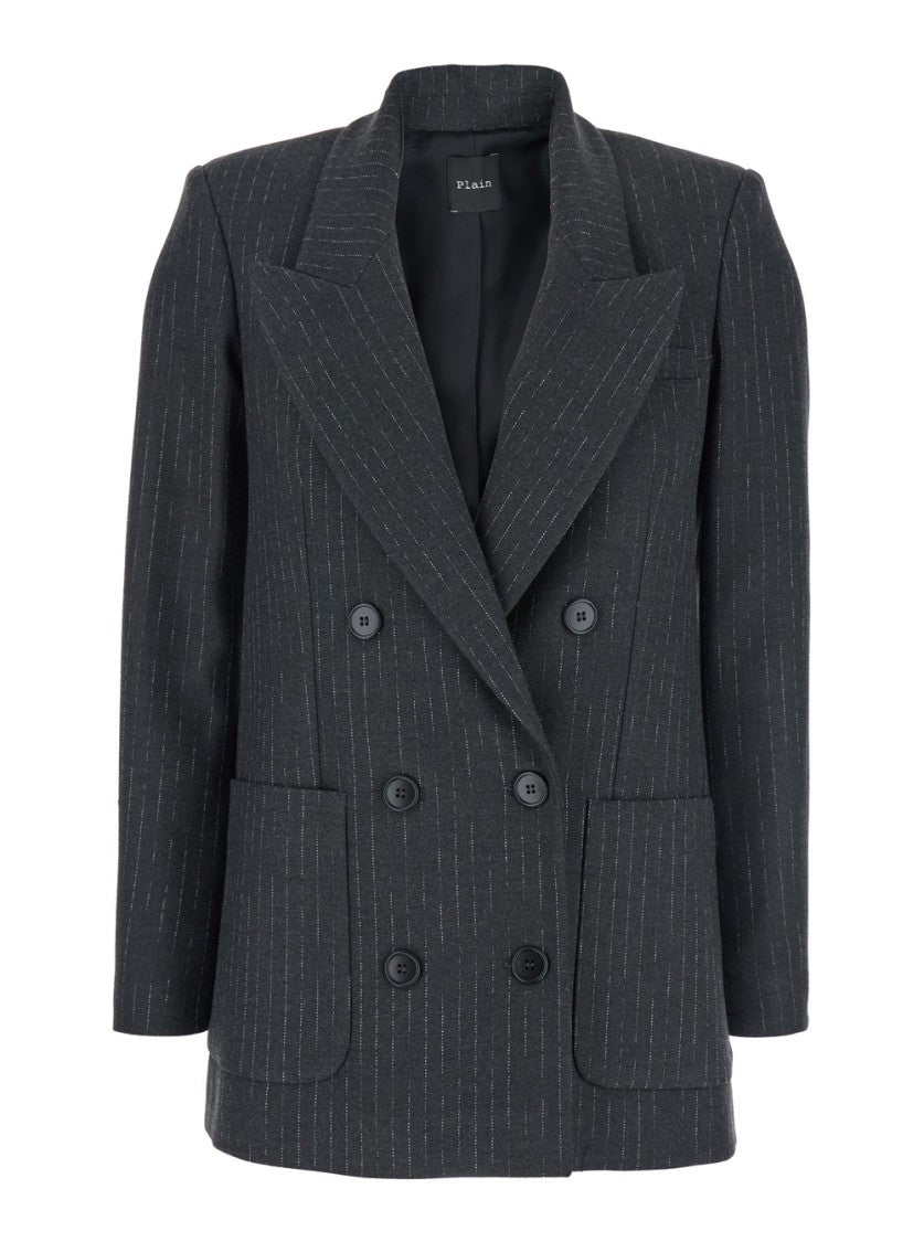 Plain Striped Double Breasted Blazer