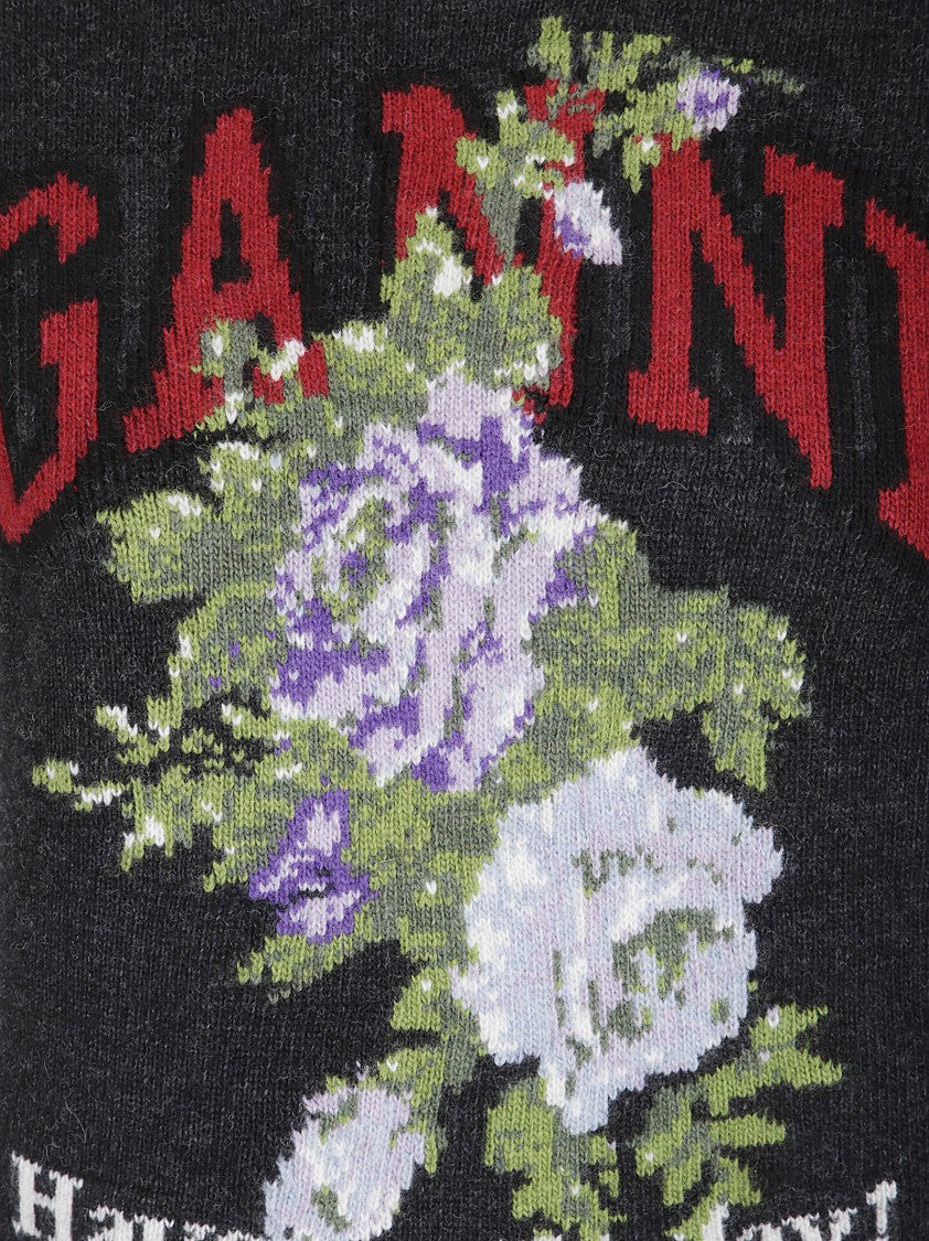 Ganni Graphic Floral Pattern Wool Blend Vest