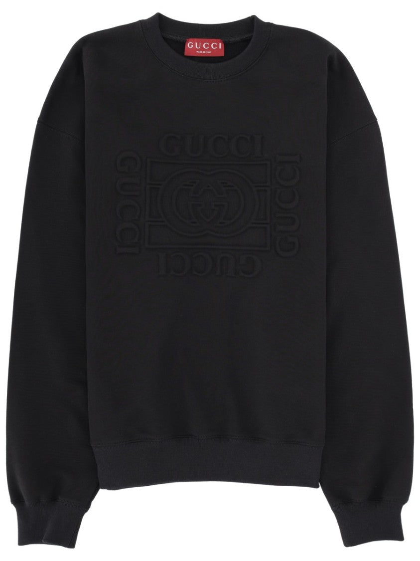 Gucci Black Embossed Logo Cotton Sweatshirt