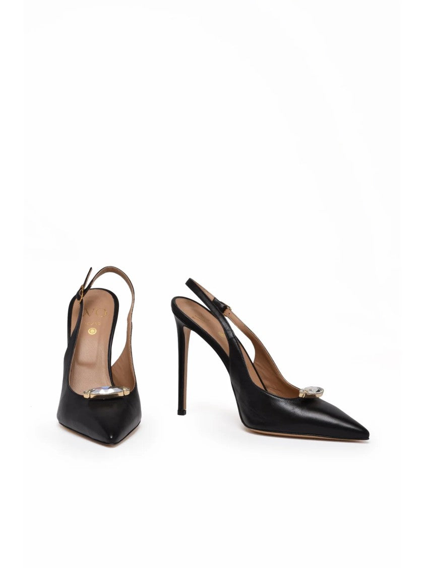 Wo Milano Black Leather High-Heeled Strapy Sandals