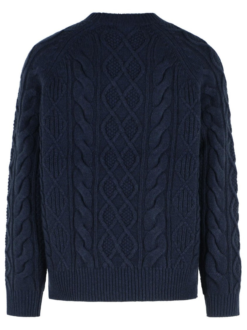 Polo Ralph Lauren Braided Knit Blue Wool And Alpaca Sweater