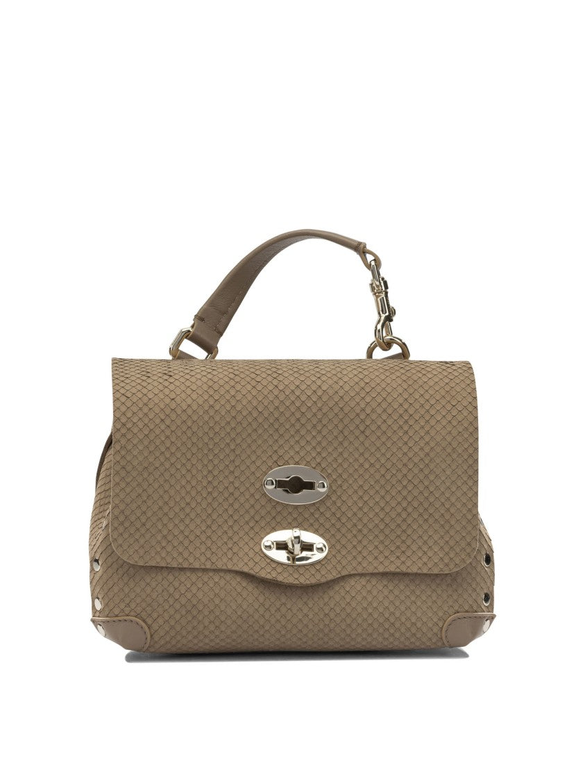 Zanellato Compact Beige Suede Handbag With Textured Pattern And Turn-Lock Closure