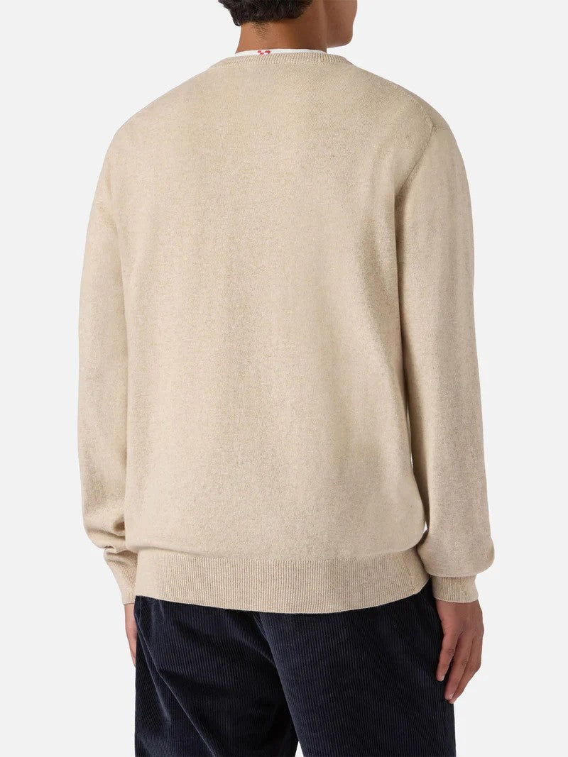Mc2 Saint Barth Beige Crewneck Sweatshirt With Ribbed Cuffs