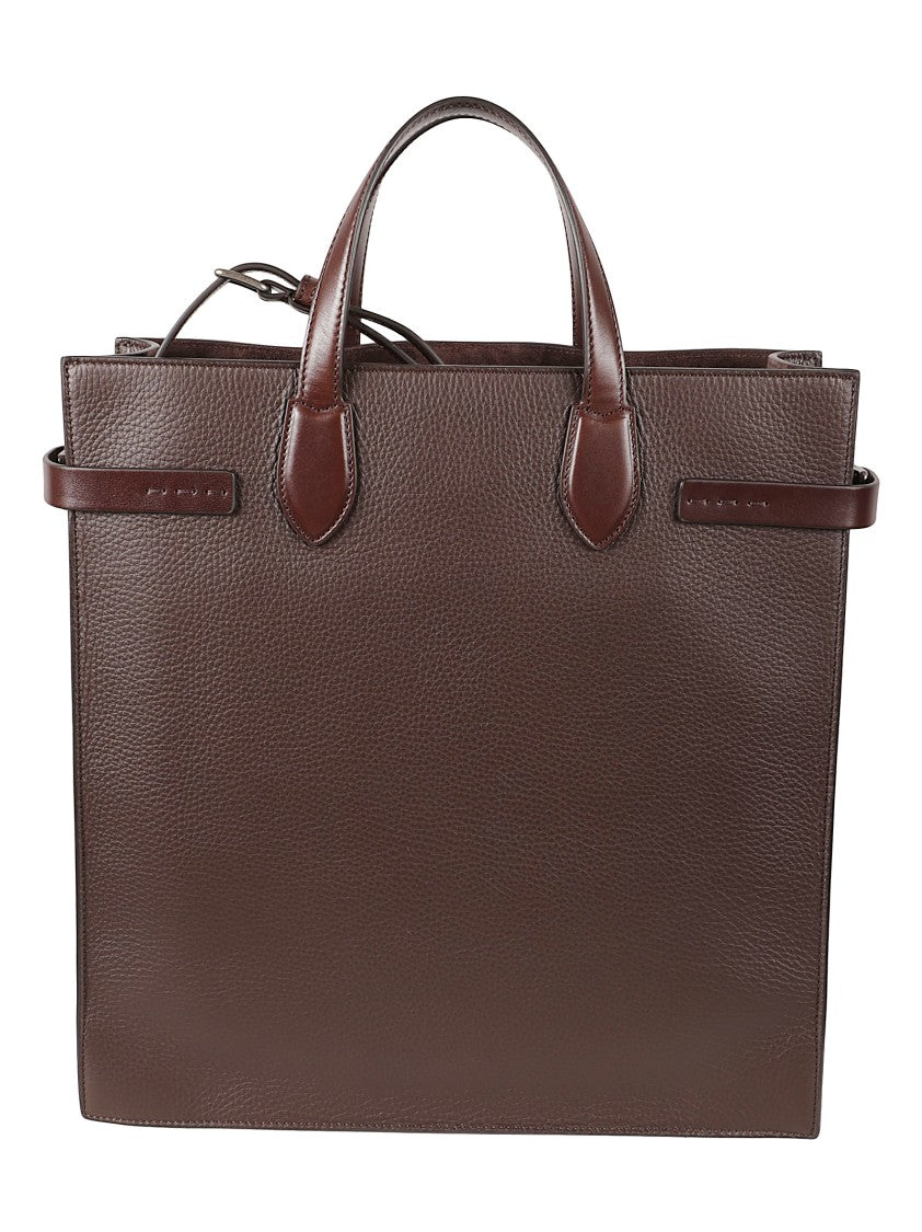 Valentino Garavani Structured Rectangular Tote Bag In Deep Brown Leather