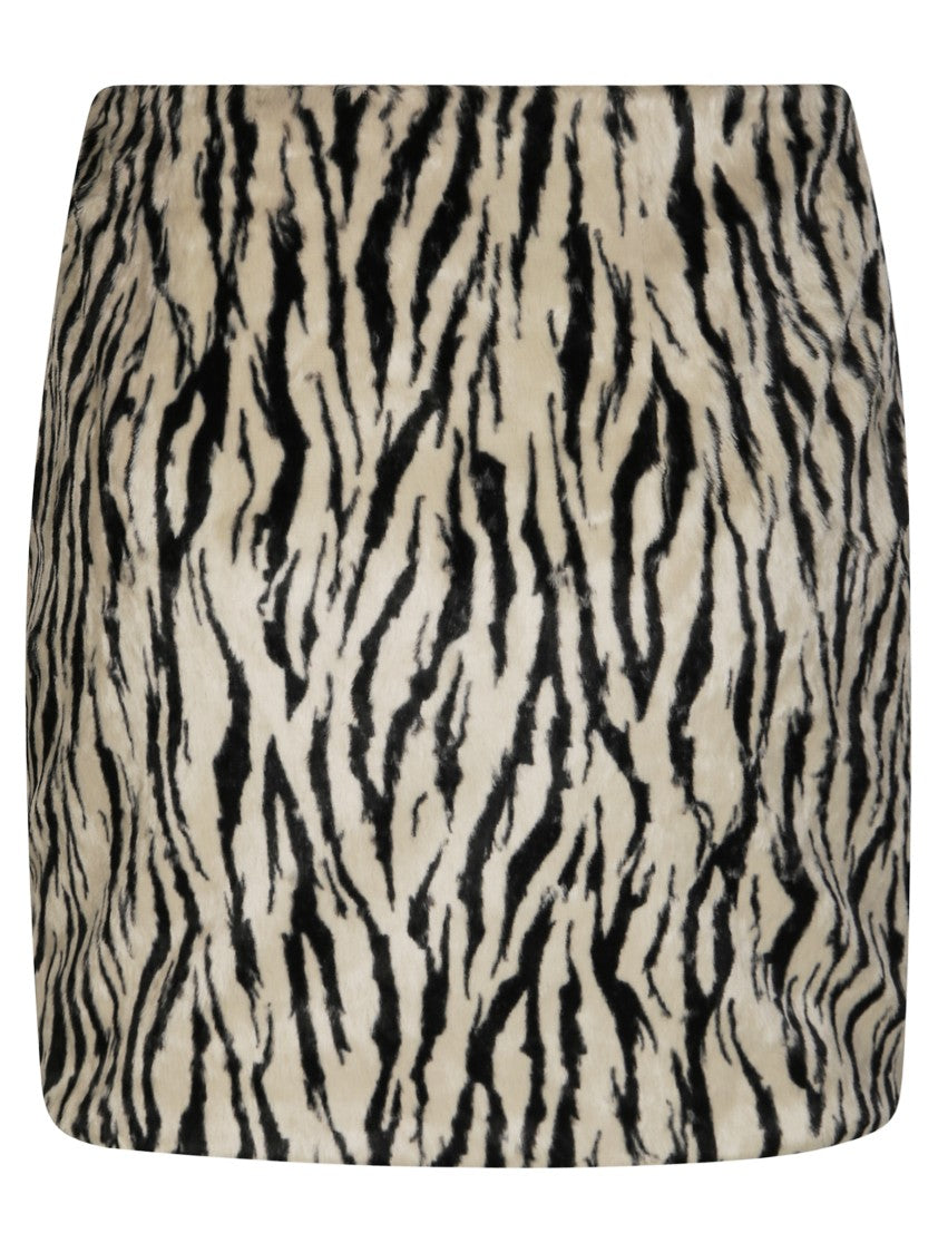 Rotate Printed Faux Fur Skirt