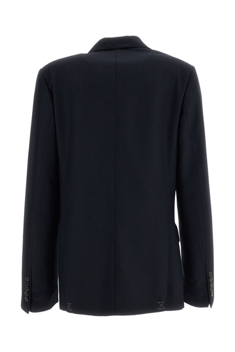 Dries Van Noten Blue Floral Embroidered Pure Wool Twill Double-Breasted Blazer
