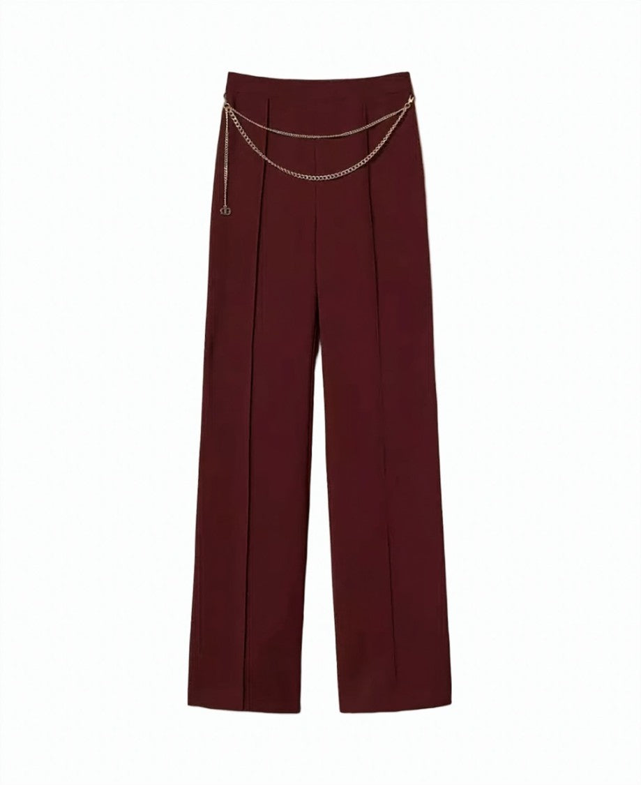Twin-Set Crêpe Cady Removable Chain Belt Wide-Leg Pants