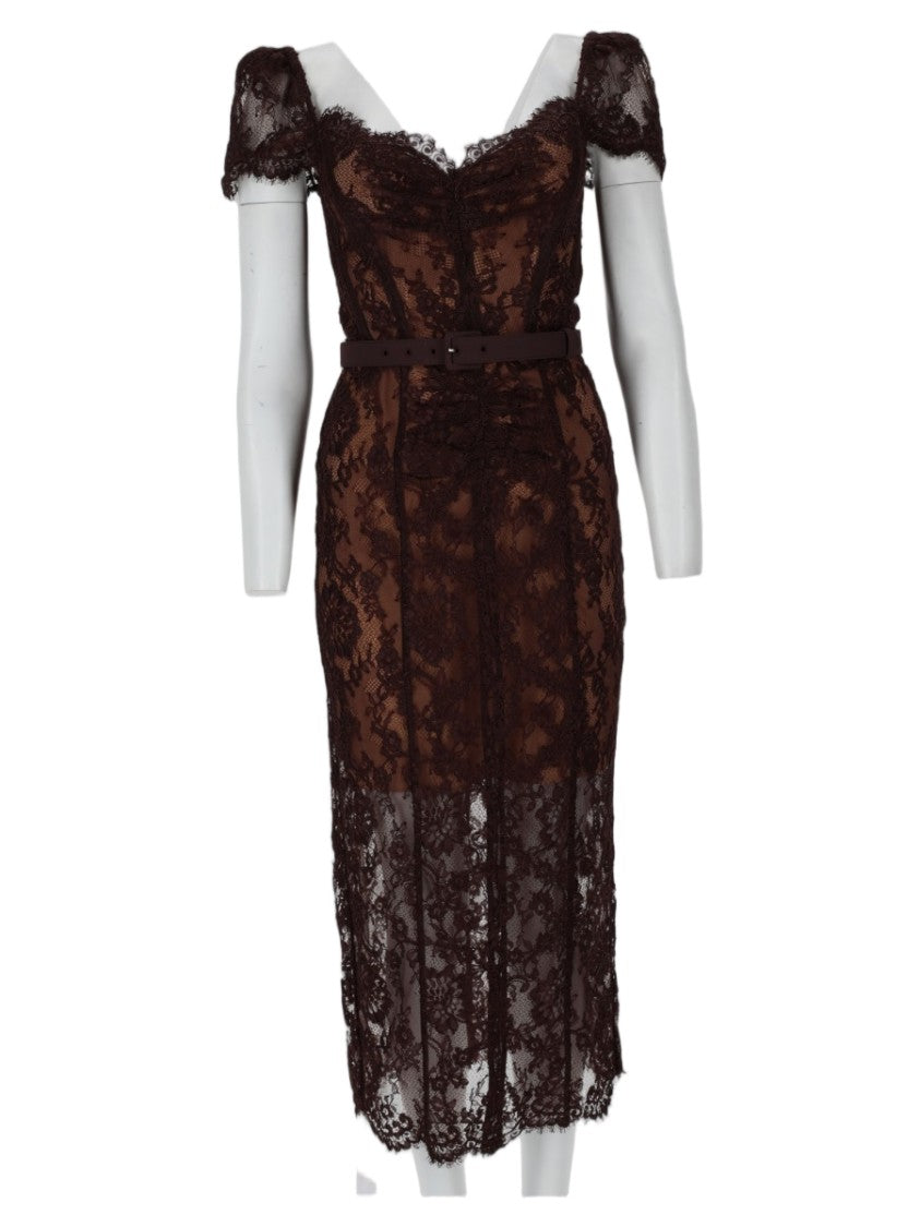 Self-Portrait Intricate Lace Midi Dress With Fitted Silhouette And Sweetheart Neckline