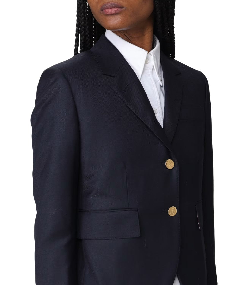 Thom Browne Tailored Black Wool Blazer With Striped Lining And Gold Accents