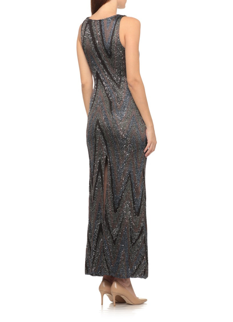 Missoni Multicolor Sequined Lurex Side Vent Viscose Maxi Dress