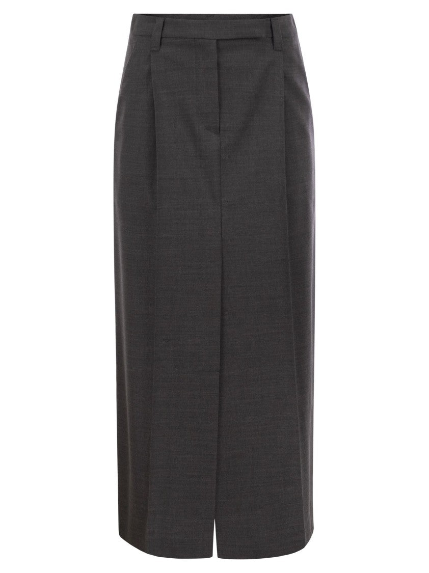Brunello Cucinelli Sartorial Long Skirt In Virgin Wool Canvas