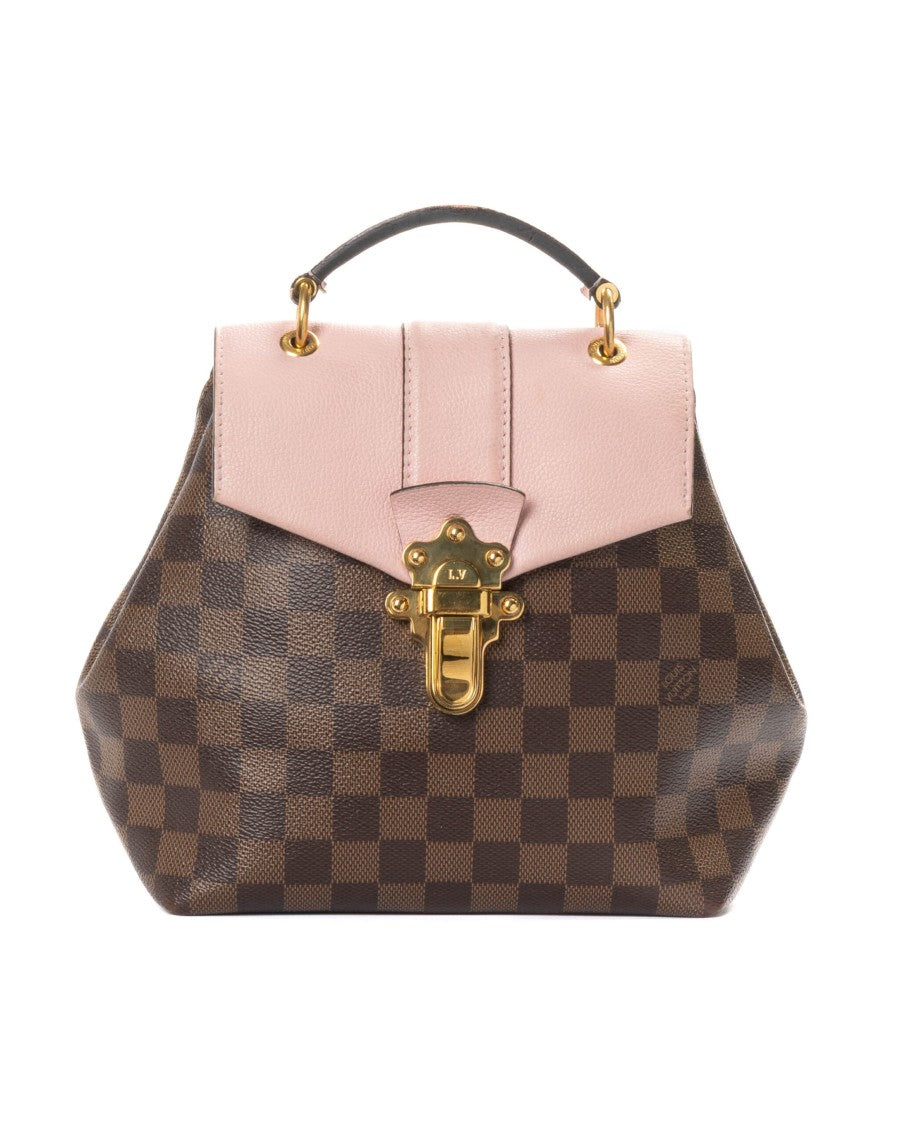Louis Vuitton Clapton Pm Backpack In Damier Ebene With Pink Leather Accents