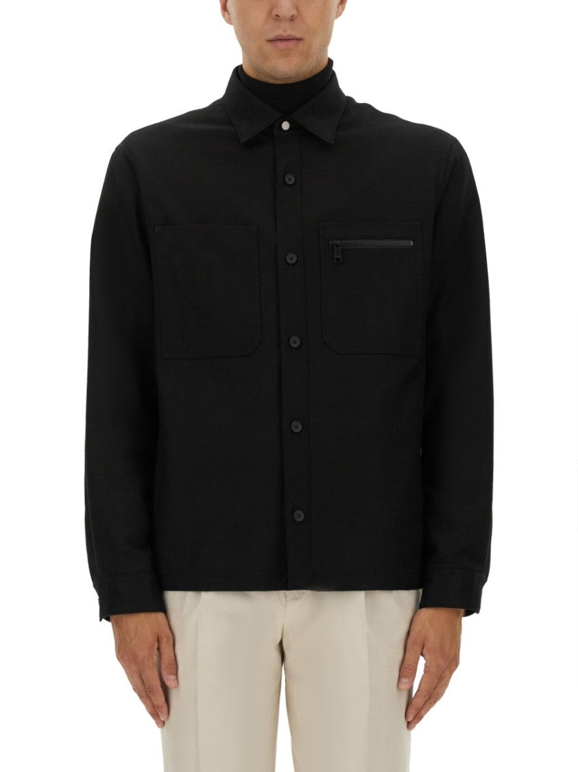Zegna Button-Up Wool Shirt With Zip Pocket Detail