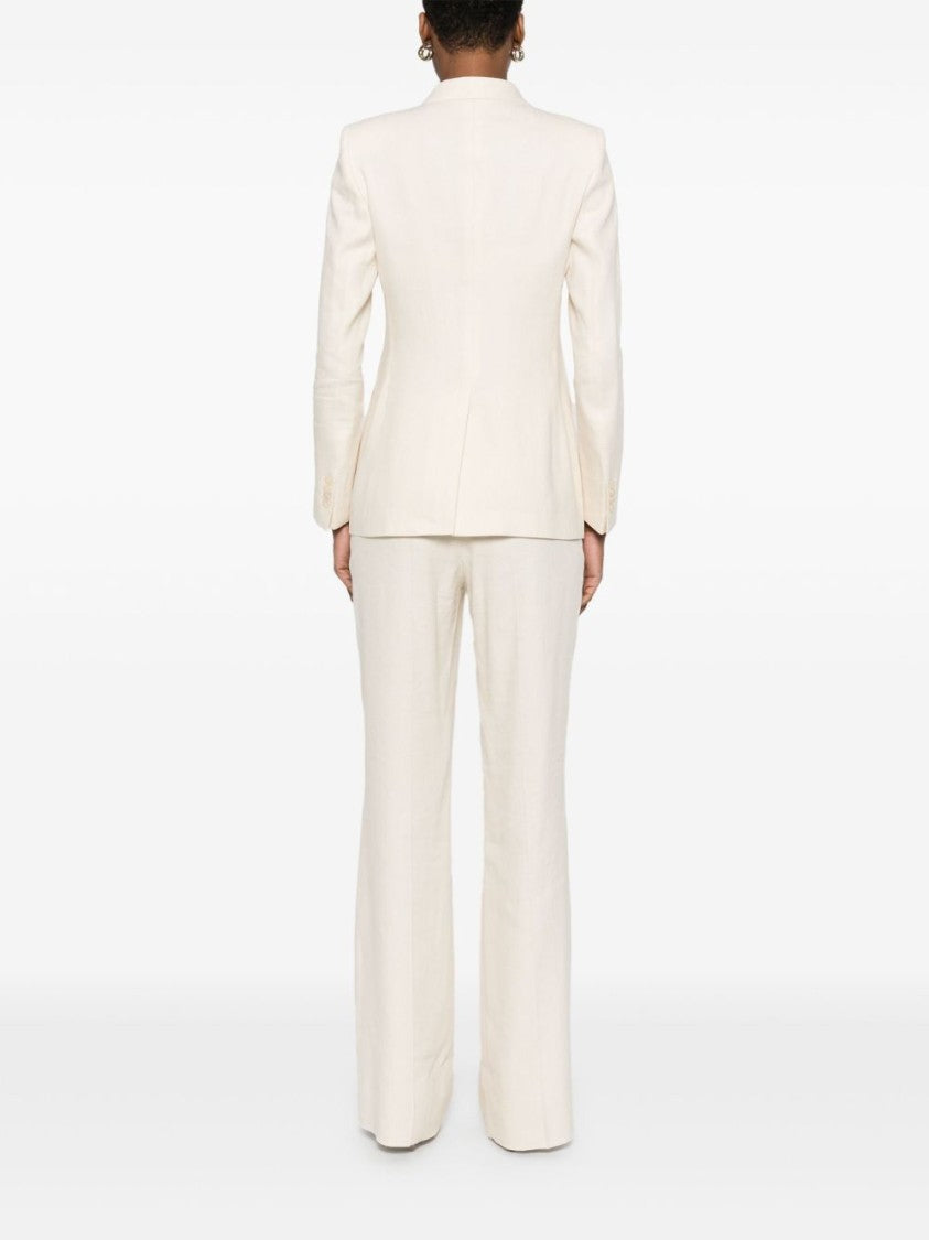 Tagliatore Ecru Double-Breasted Suit With Flap Pockets And Central Vent