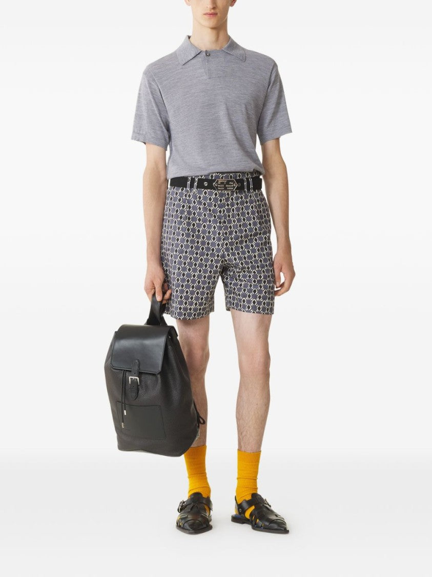 Lanvin Grey Geometric Pattern Shorts With Side Pockets
