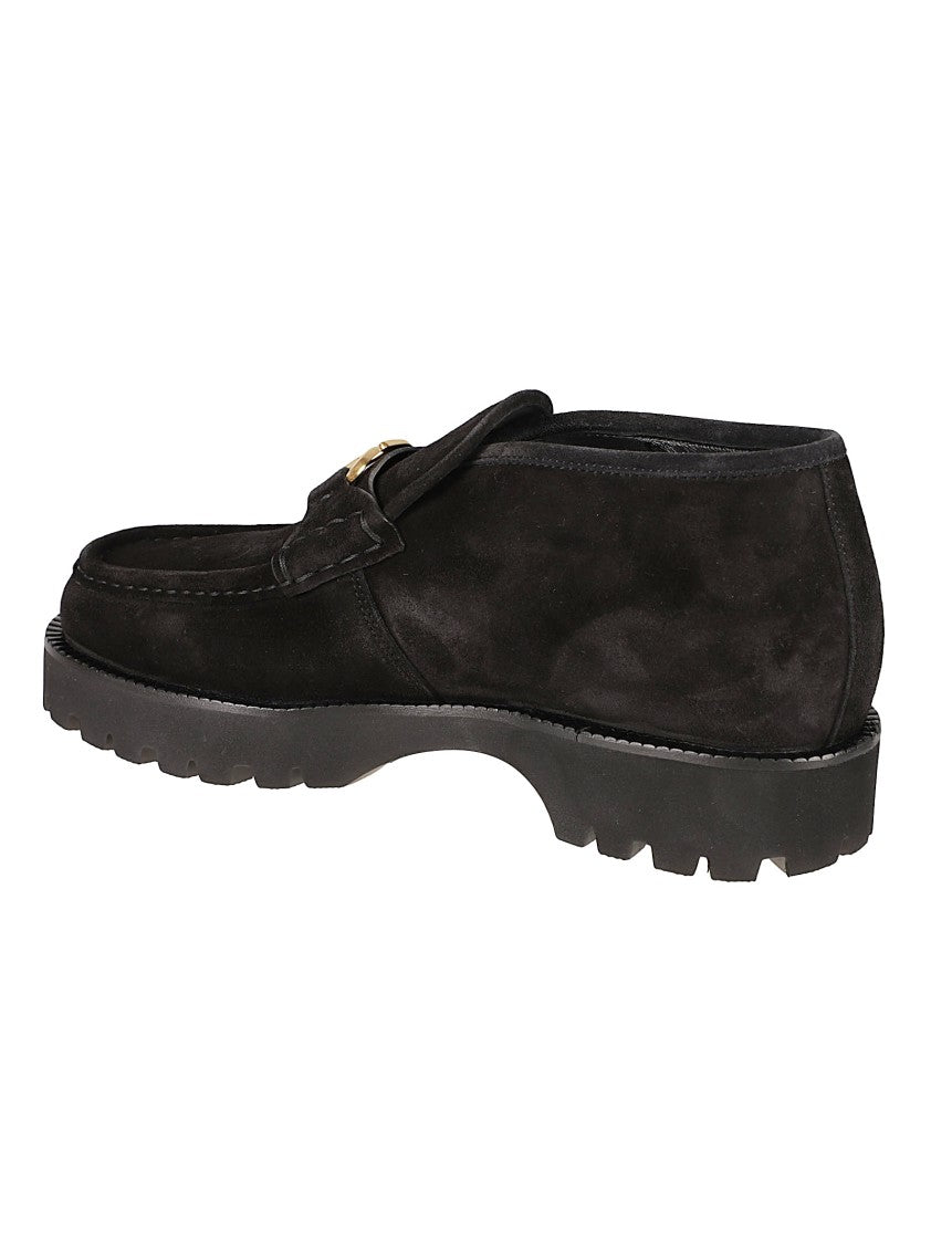 Valentino Garavani Low-Profile Black Suede Loafers With Gold Logo Detail