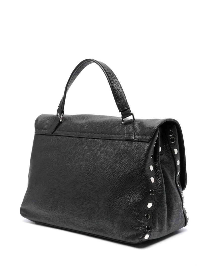 Zanellato Pebbled Leather Shoulder Bag With Silver Eyelet Accents