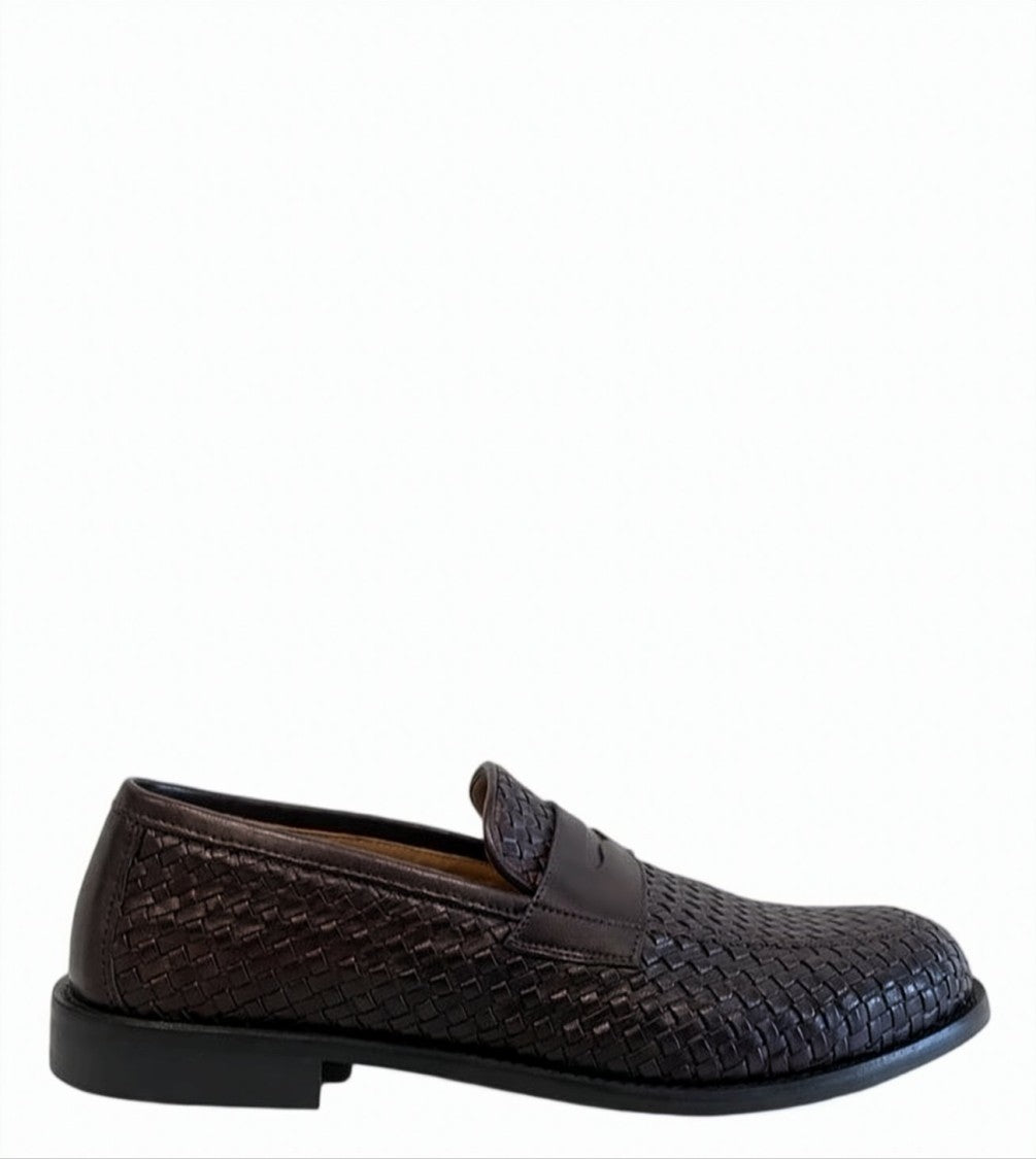 Marechiaro 1962 Brown Leather Braided Construction Moccasins