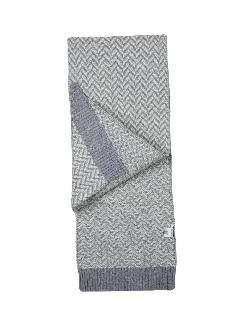 Kangra Textured Light Grey Wool Scarf With Subtle Herringbone Pattern