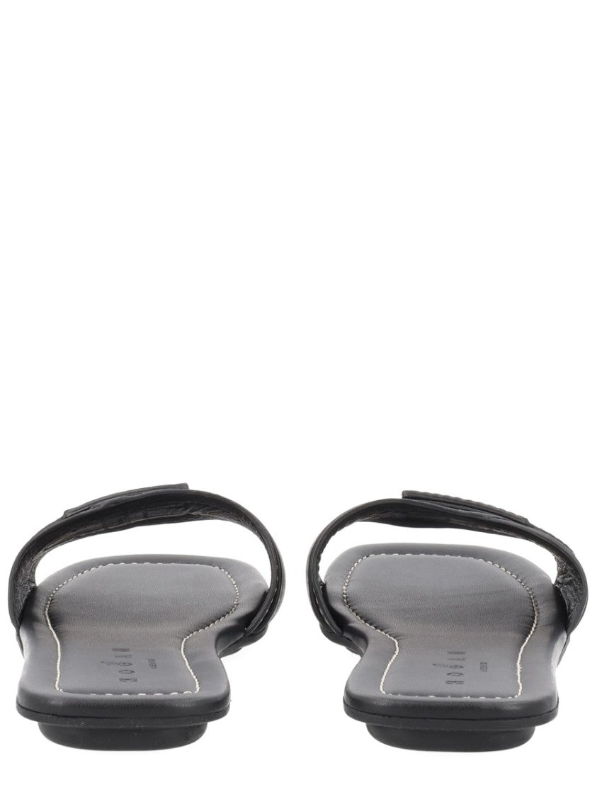 Hogan Neutrals Flat Cut-Out Slide Sandals