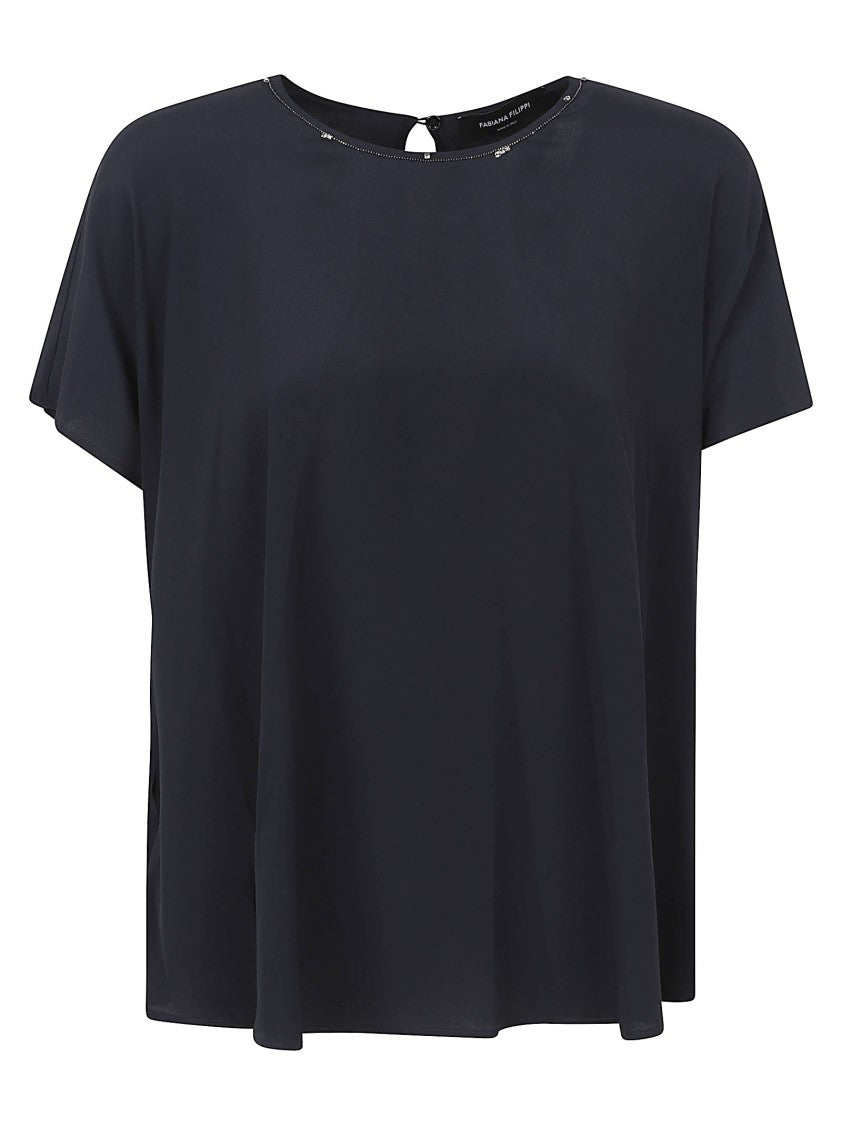 Fabiana Filippi Short-Sleeved Top With Embellished Round Neckline