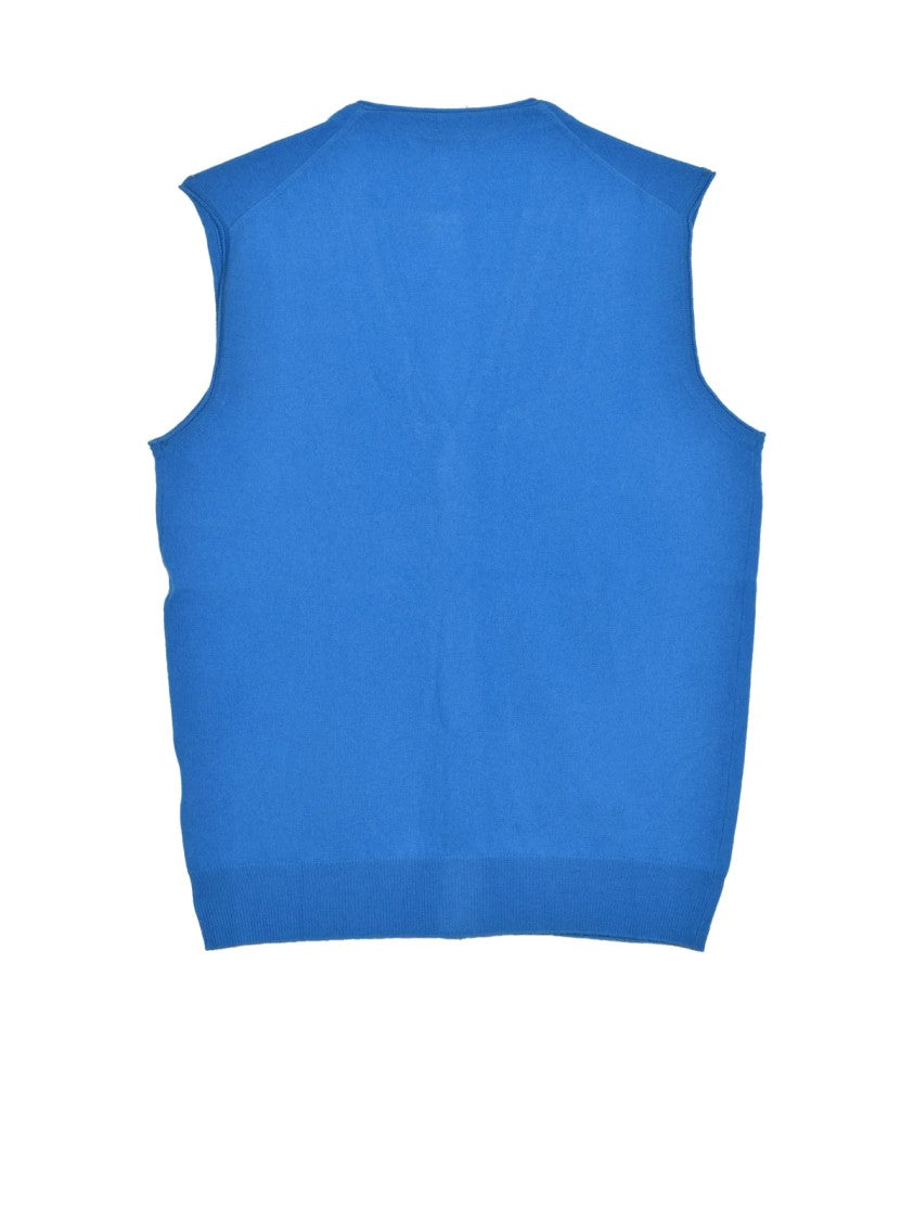Kangra Light Blue Merino Wool Vest With Ribbed Edges And Button Closure